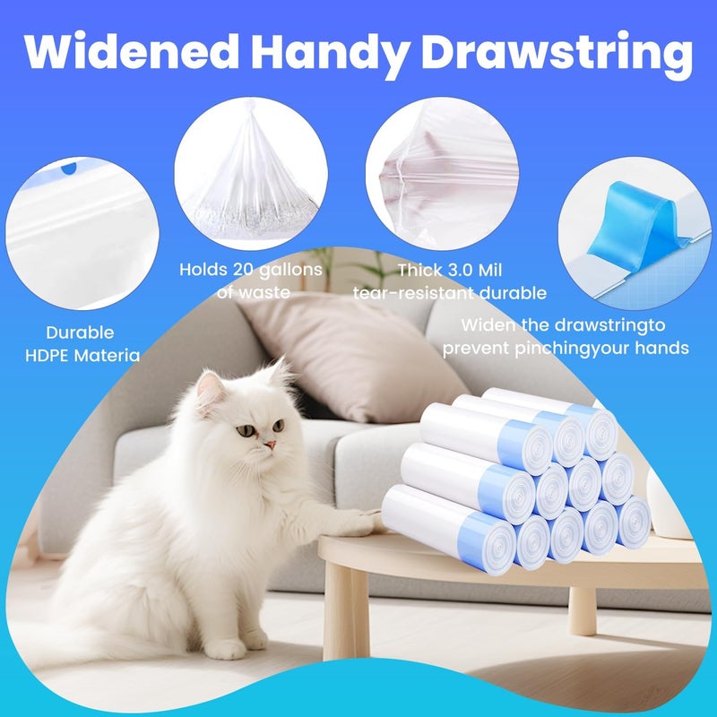 Frnoip 120 Pack Jumbo Cat Litter Bags-3MIL Extra Thick Leakproof Litter Box Liners, 37"x18" Heavy Duty Drawstring Cat Litter Liners for Automatic Litter Box, Odor Control Disposable Kitty Litter Bags 12 Roll - Image 5